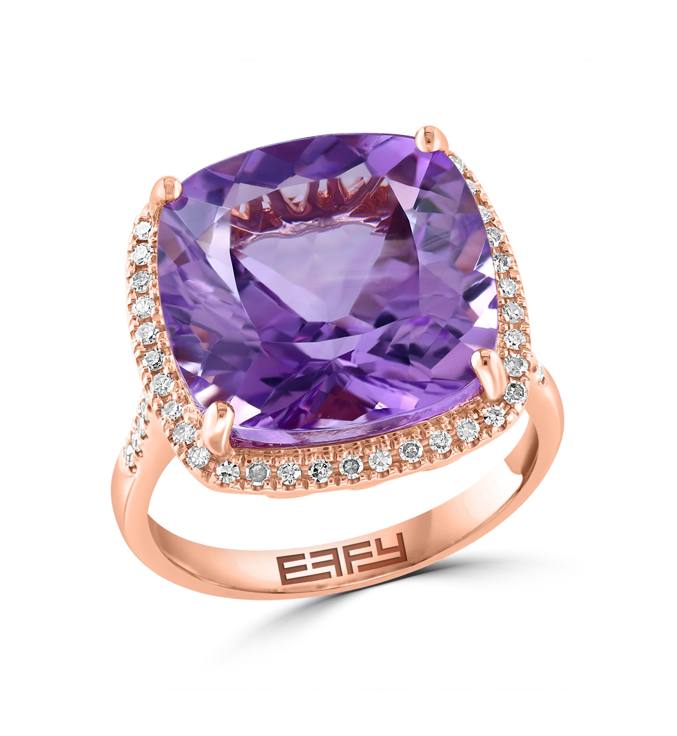 Diamond and Pink Amethyst Ring in 14K Rose Gold