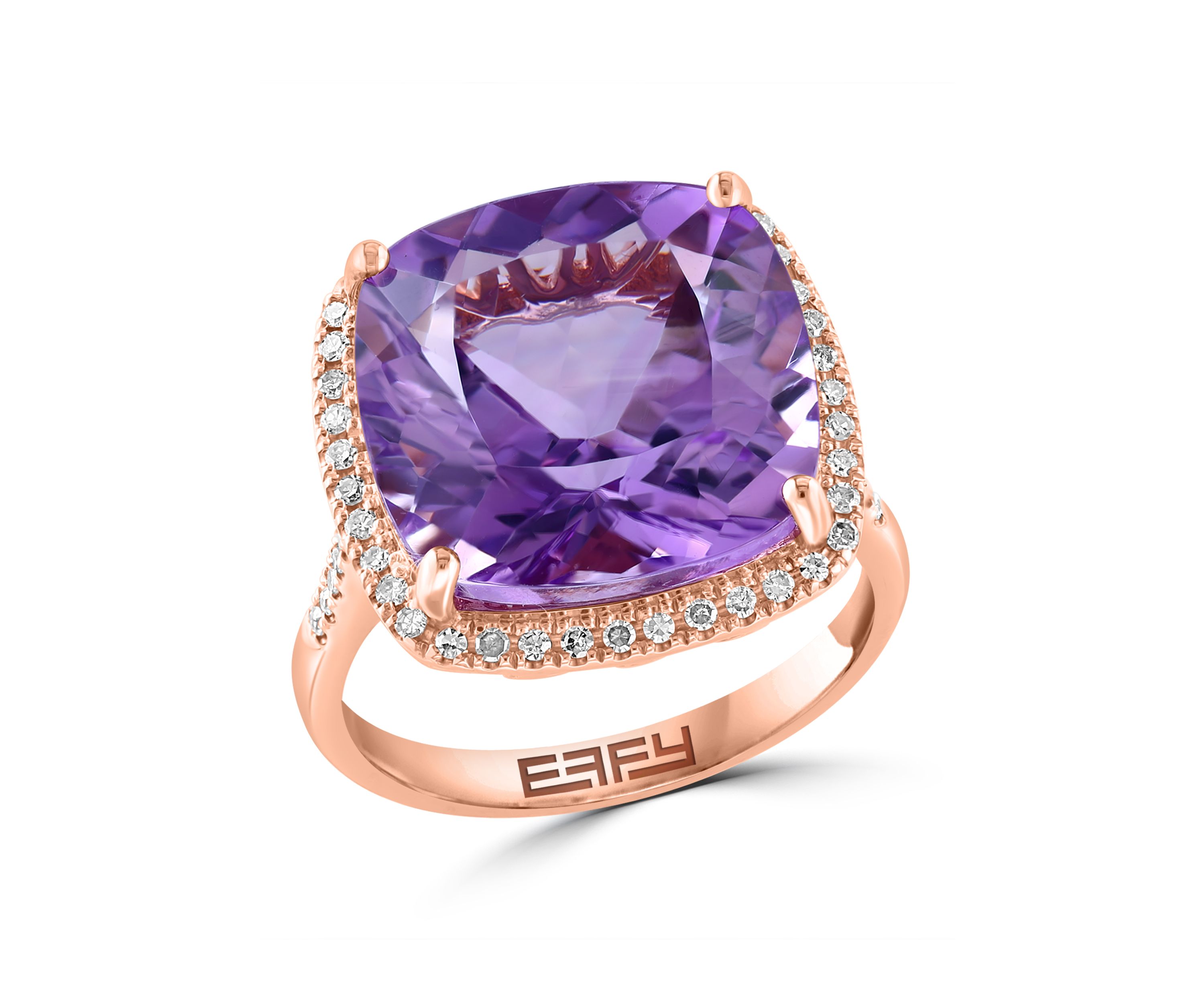 Diamond and Pink Amethyst Ring in 14K Rose Gold