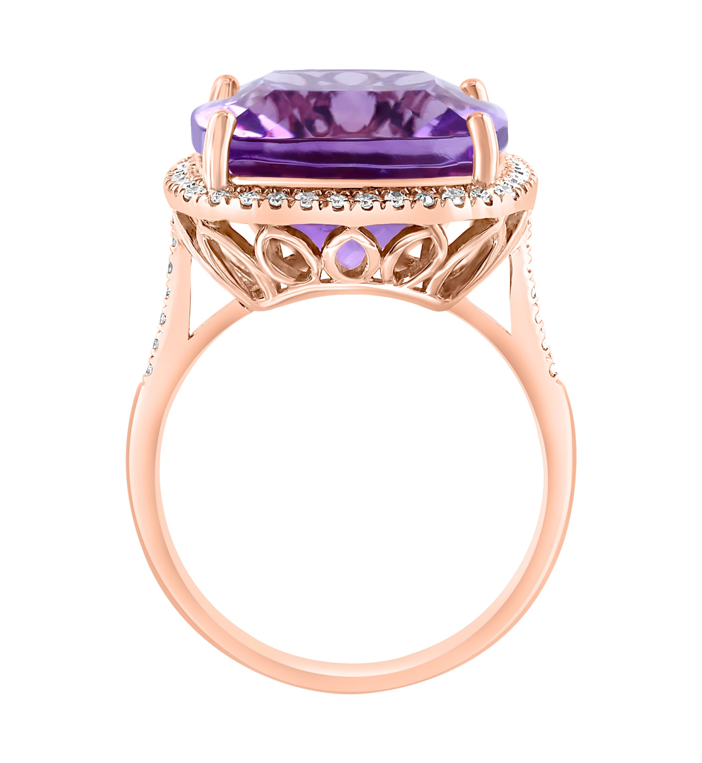 Diamond and Pink Amethyst Ring in 14K Rose Gold
