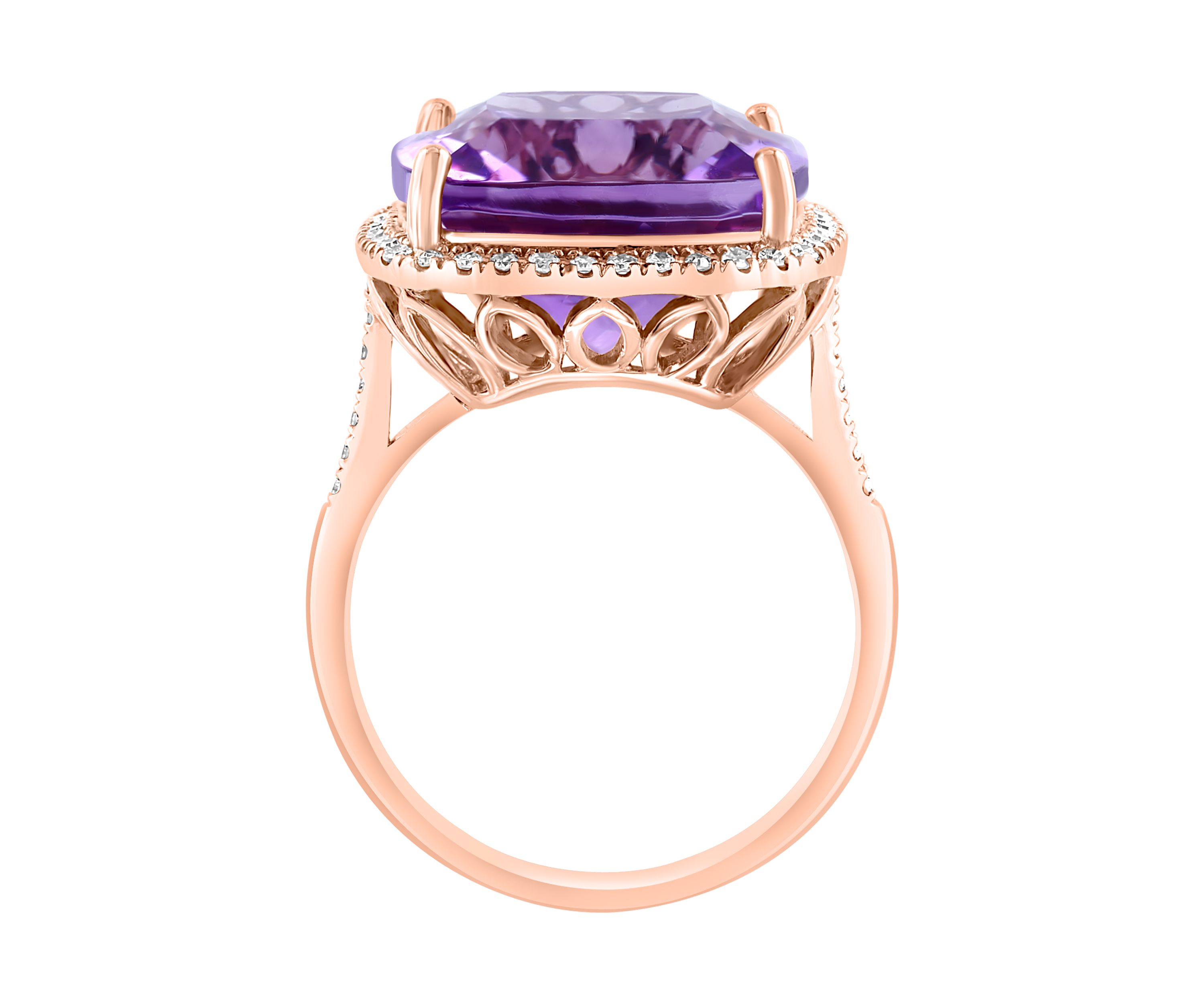 Diamond and Pink Amethyst Ring in 14K Rose Gold