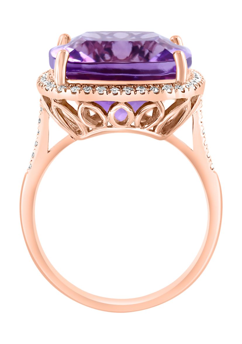 Diamond and Pink Amethyst Ring in 14K Rose Gold