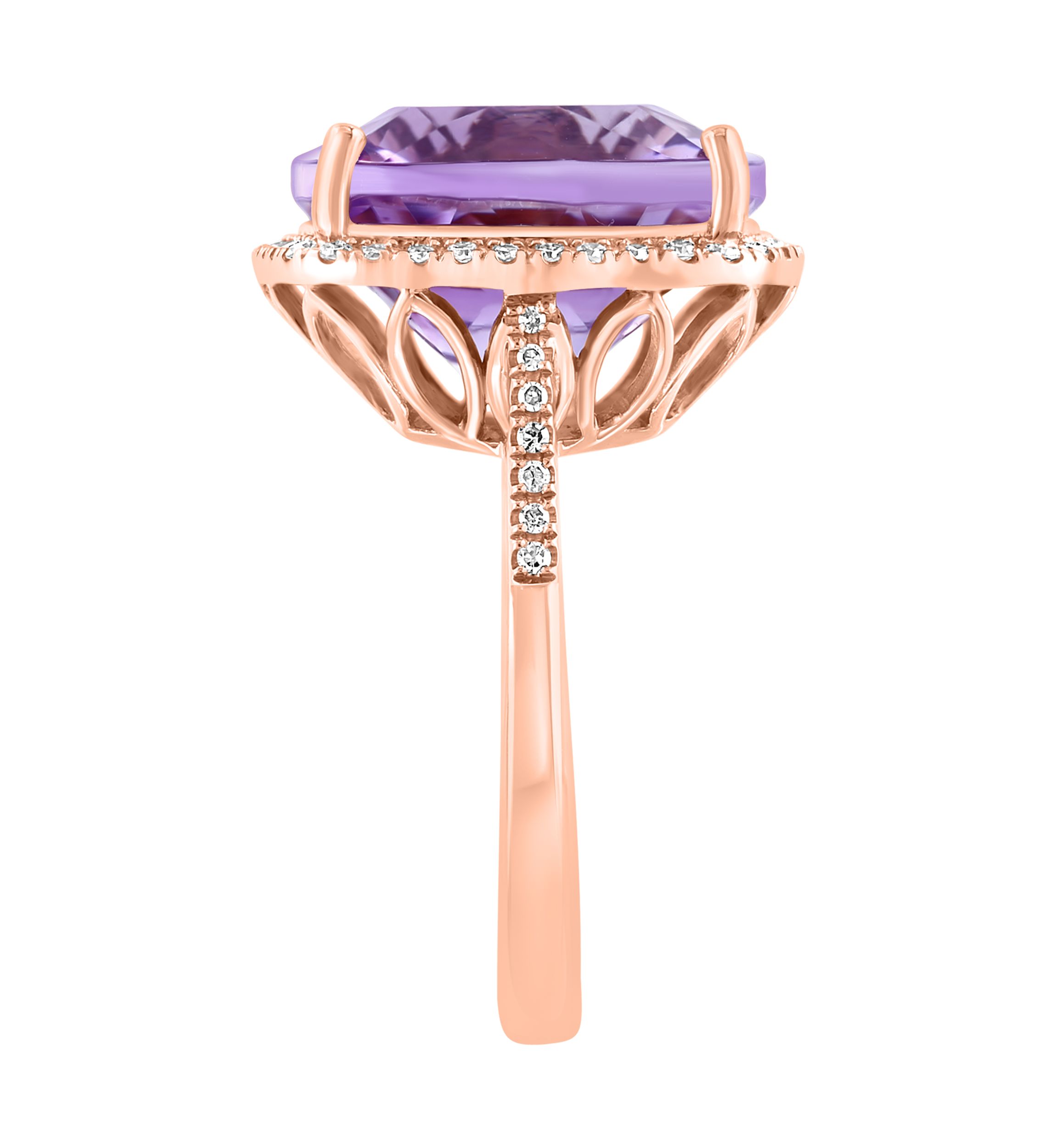 Diamond and Pink Amethyst Ring in 14K Rose Gold