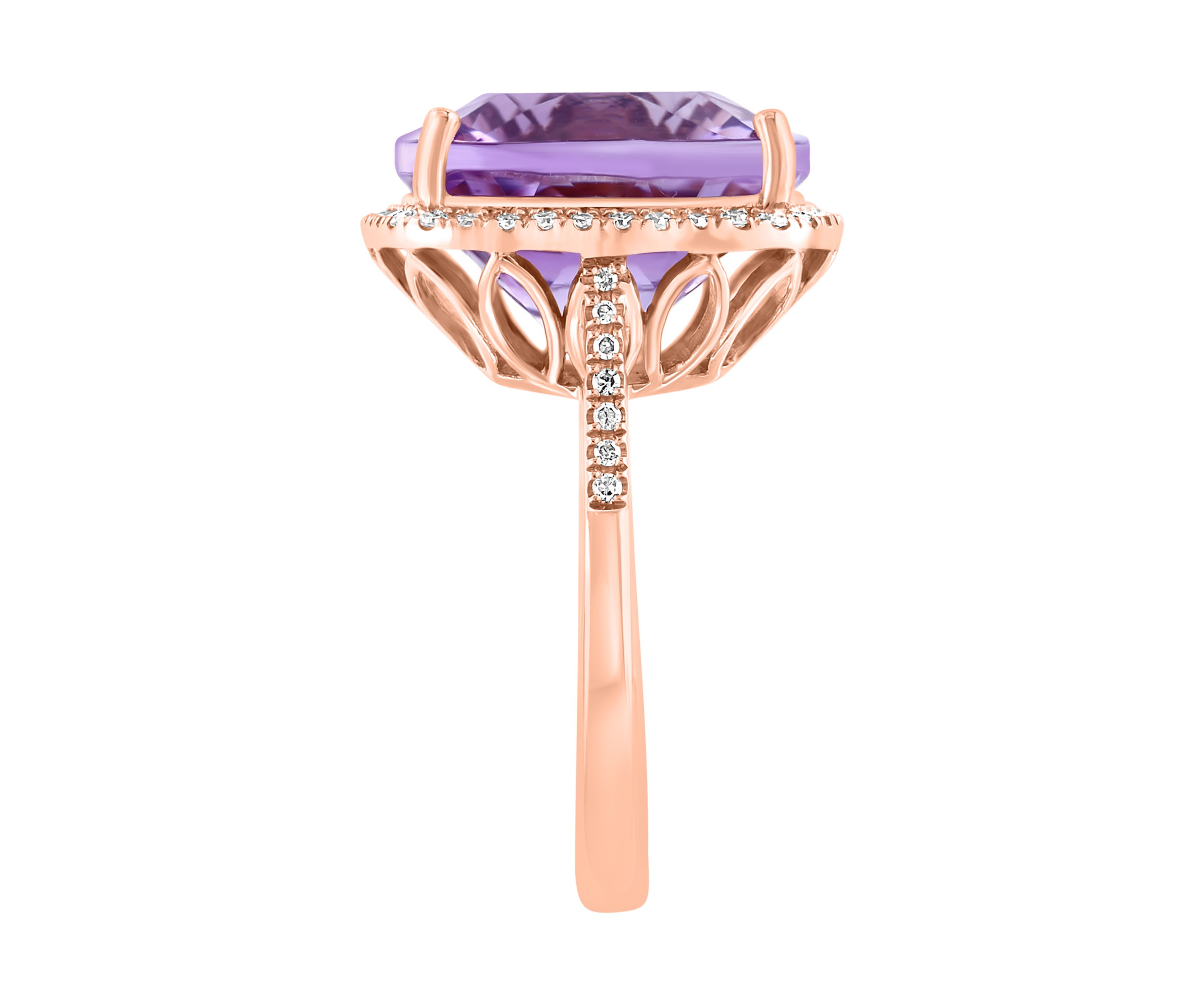 Diamond and Pink Amethyst Ring in 14K Rose Gold