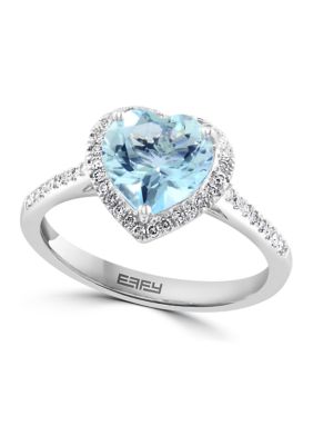 Effy 1/5 ct. t.w. Aquamarine and 1.55 ct. t.w. Diamond Heart Ring in 14K White Gold, 7