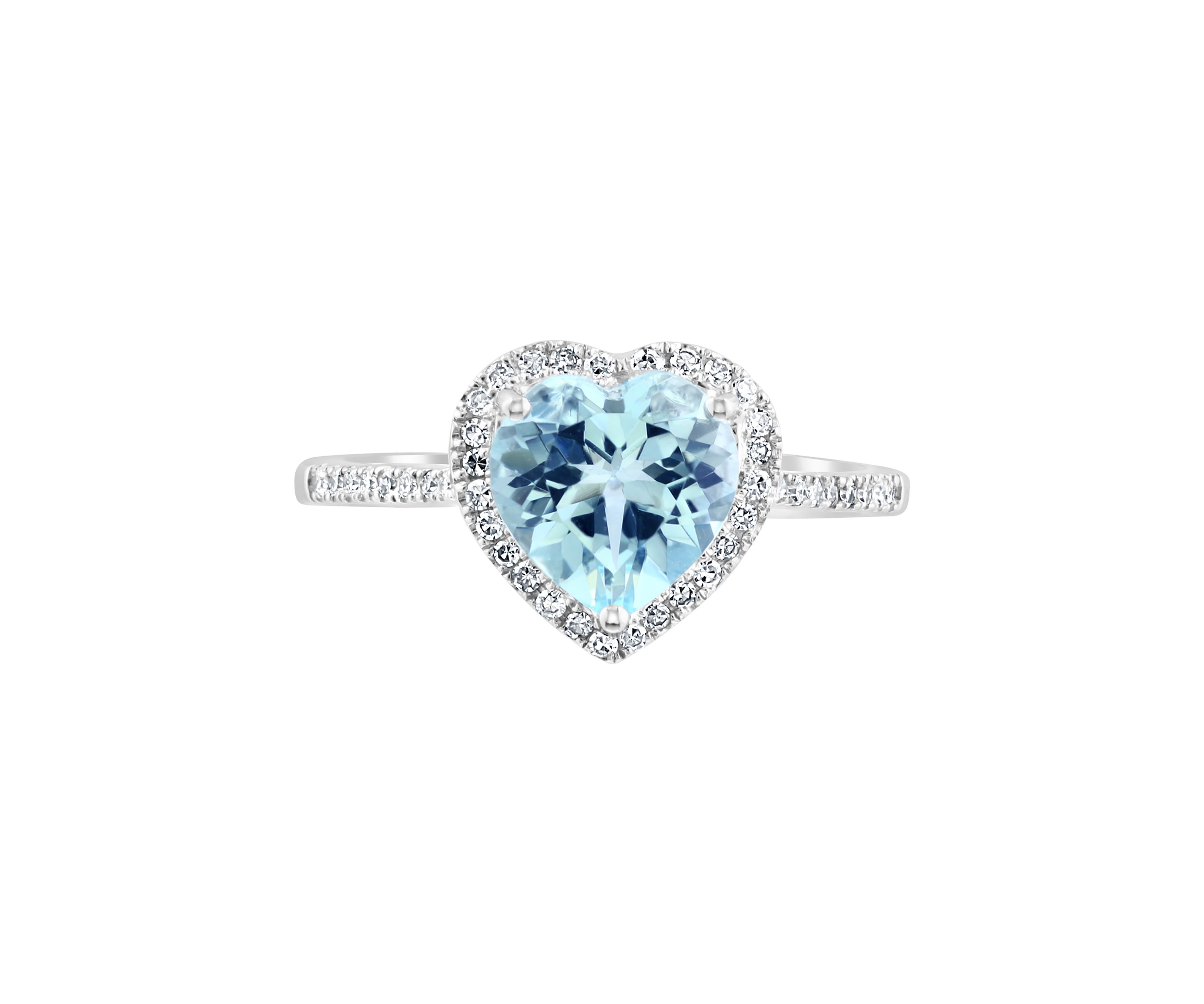 1/5 ct. t.w. Aquamarine and 1.55 ct. t.w. Diamond Heart Ring in 14K White Gold