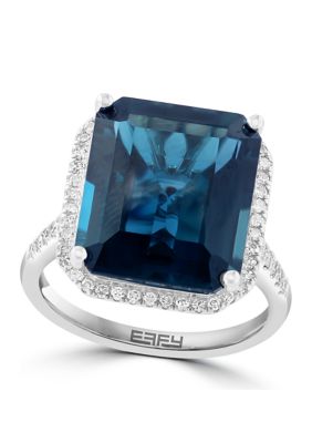 Effy 1/4 Ct. T.w. Diamond And 10.8 Ct. T.w. Blue Topaz Ring In 14K White Gold