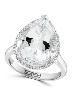 Effy Diamond And White Topaz Pear Ring In 14K White Gold