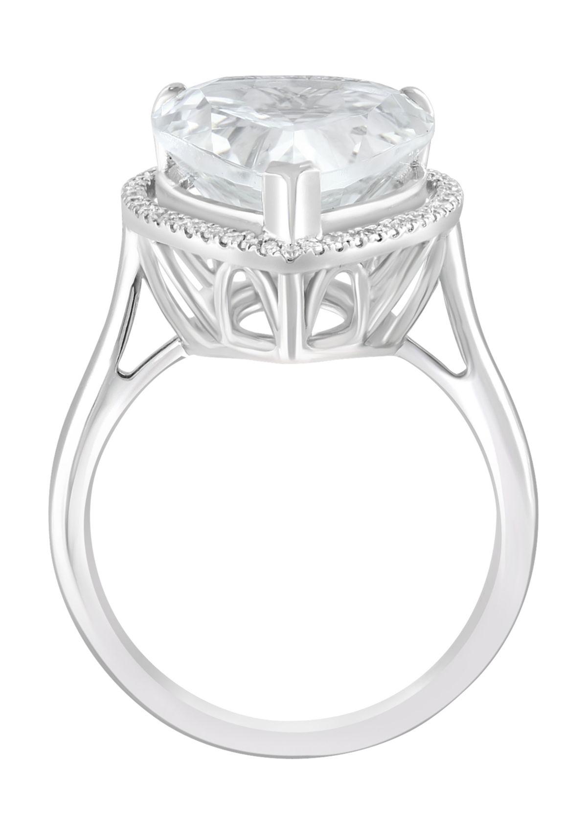 Diamond and White Topaz Pear Ring in 14K White Gold