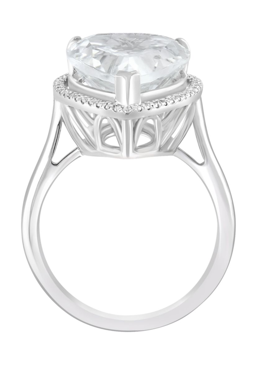 Diamond and White Topaz Pear Ring in 14K White Gold