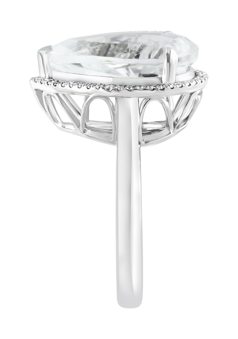 Diamond and White Topaz Pear Ring in 14K White Gold