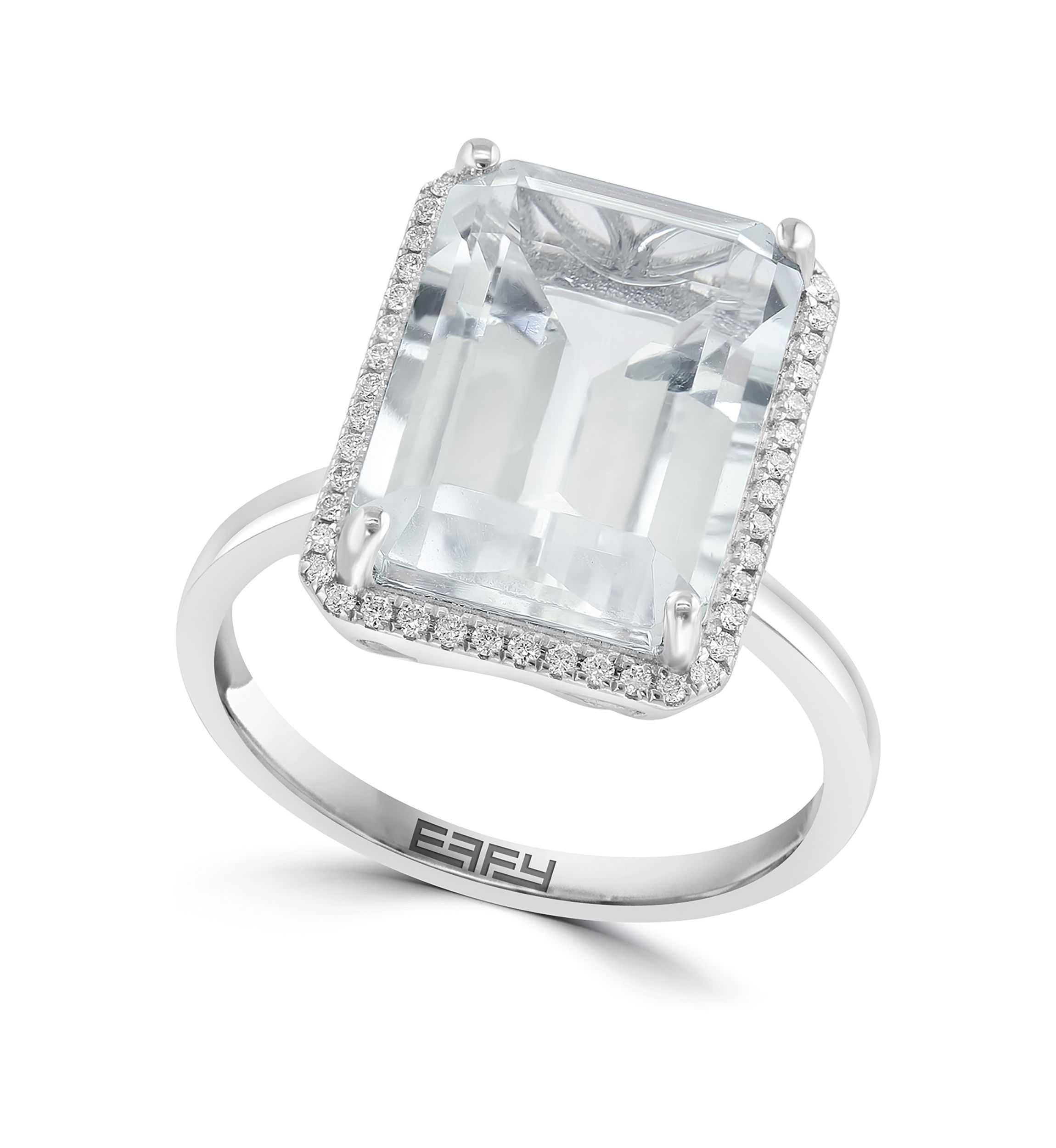 Diamond and White Topaz Emerald Cut Ring in 14K White Gold