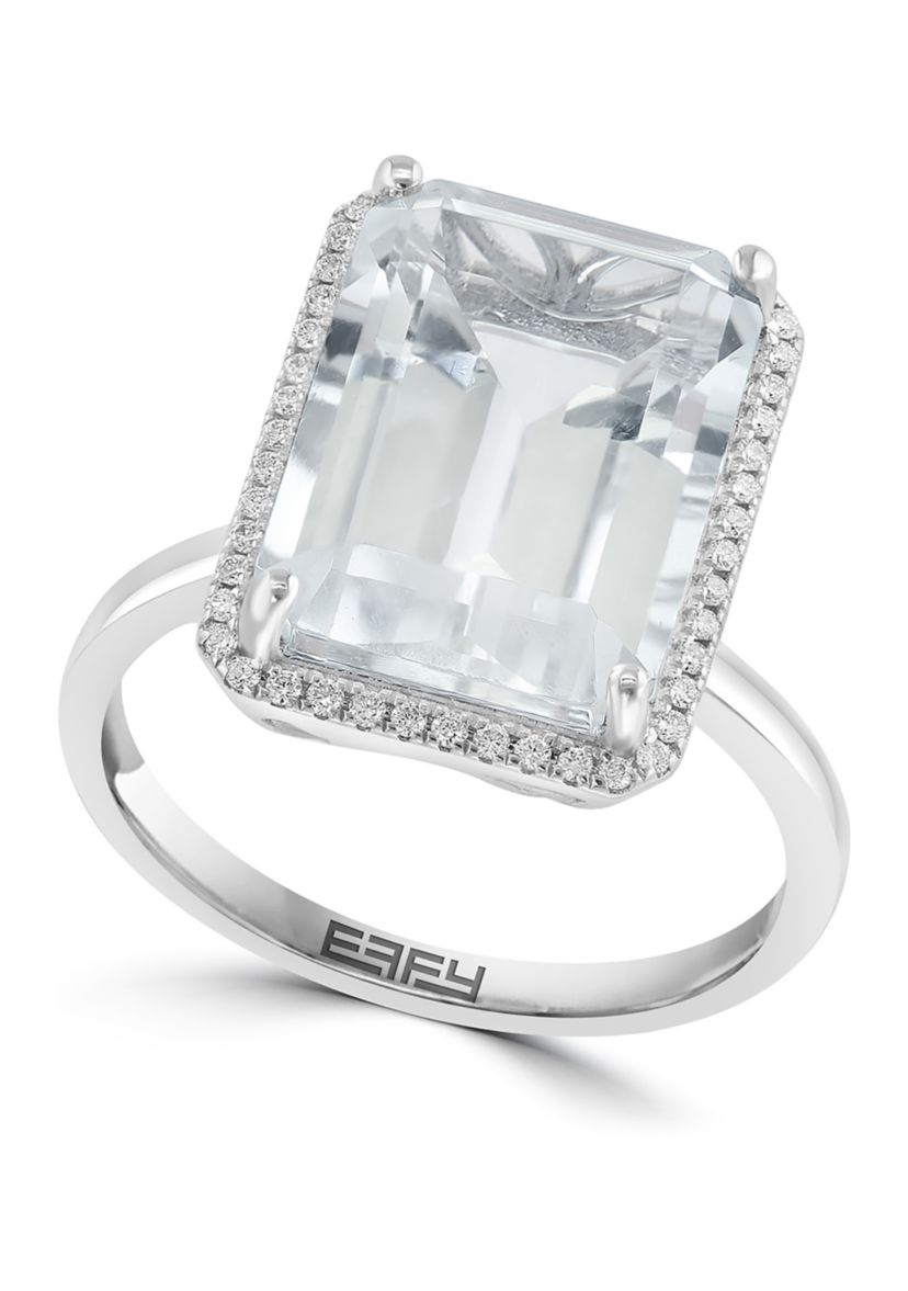 Diamond and White Topaz Emerald Cut Ring in 14K White Gold