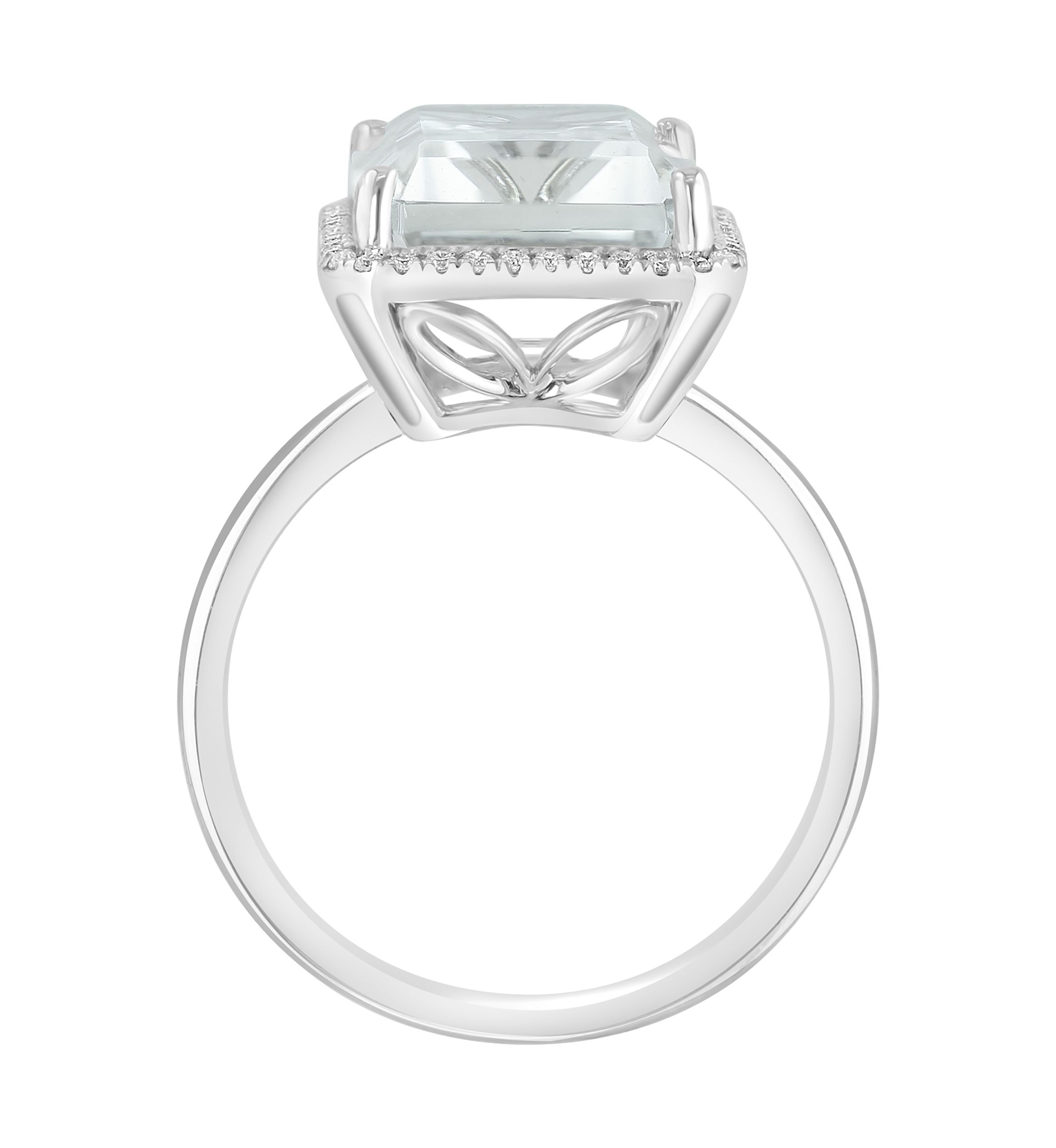 Diamond and White Topaz Emerald Cut Ring in 14K White Gold