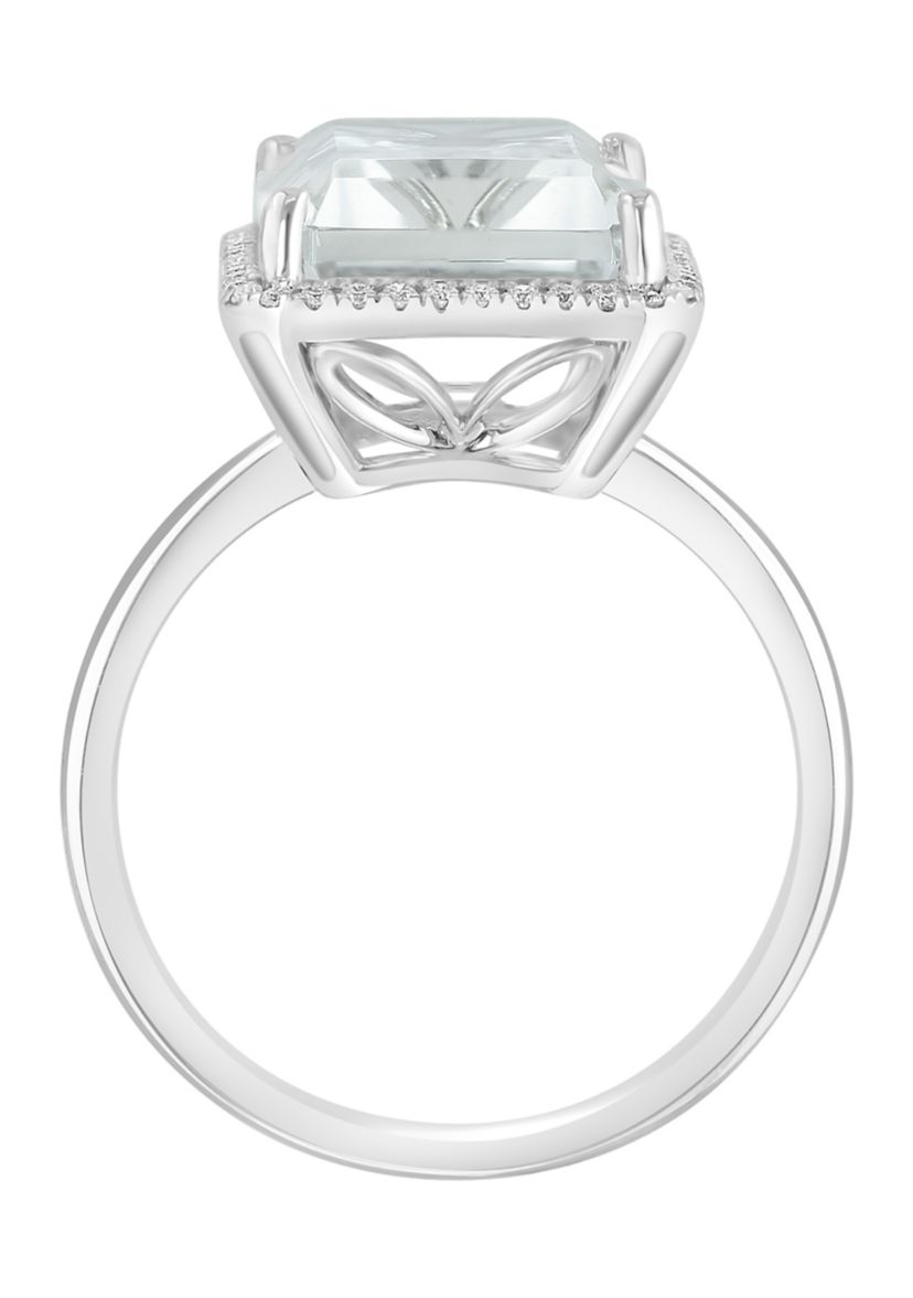 Diamond and White Topaz Emerald Cut Ring in 14K White Gold