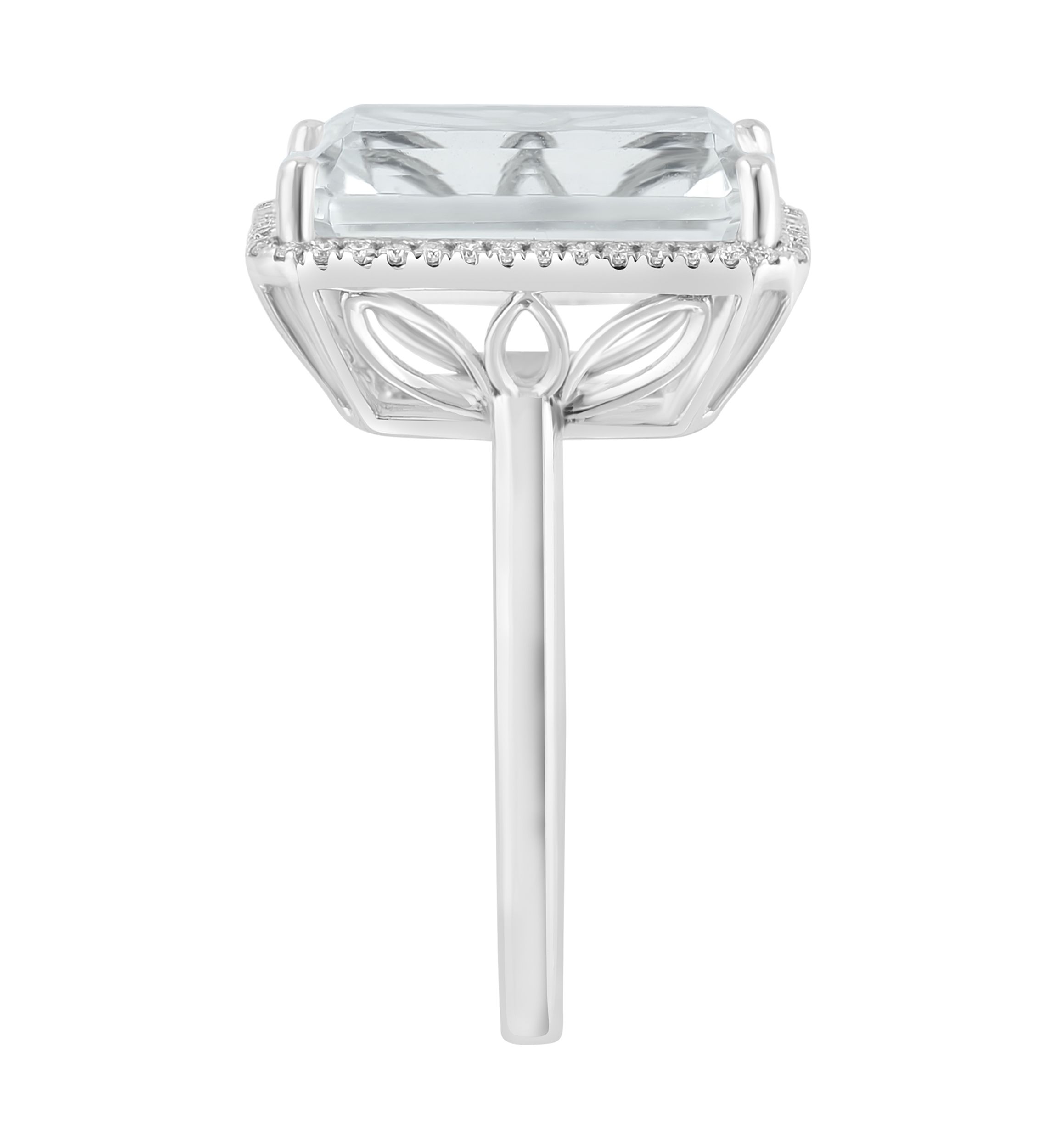 Diamond and White Topaz Emerald Cut Ring in 14K White Gold