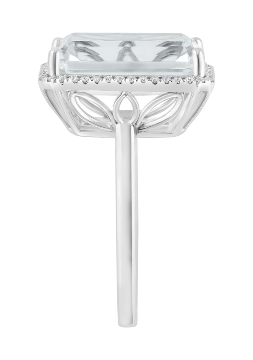 Diamond and White Topaz Emerald Cut Ring in 14K White Gold