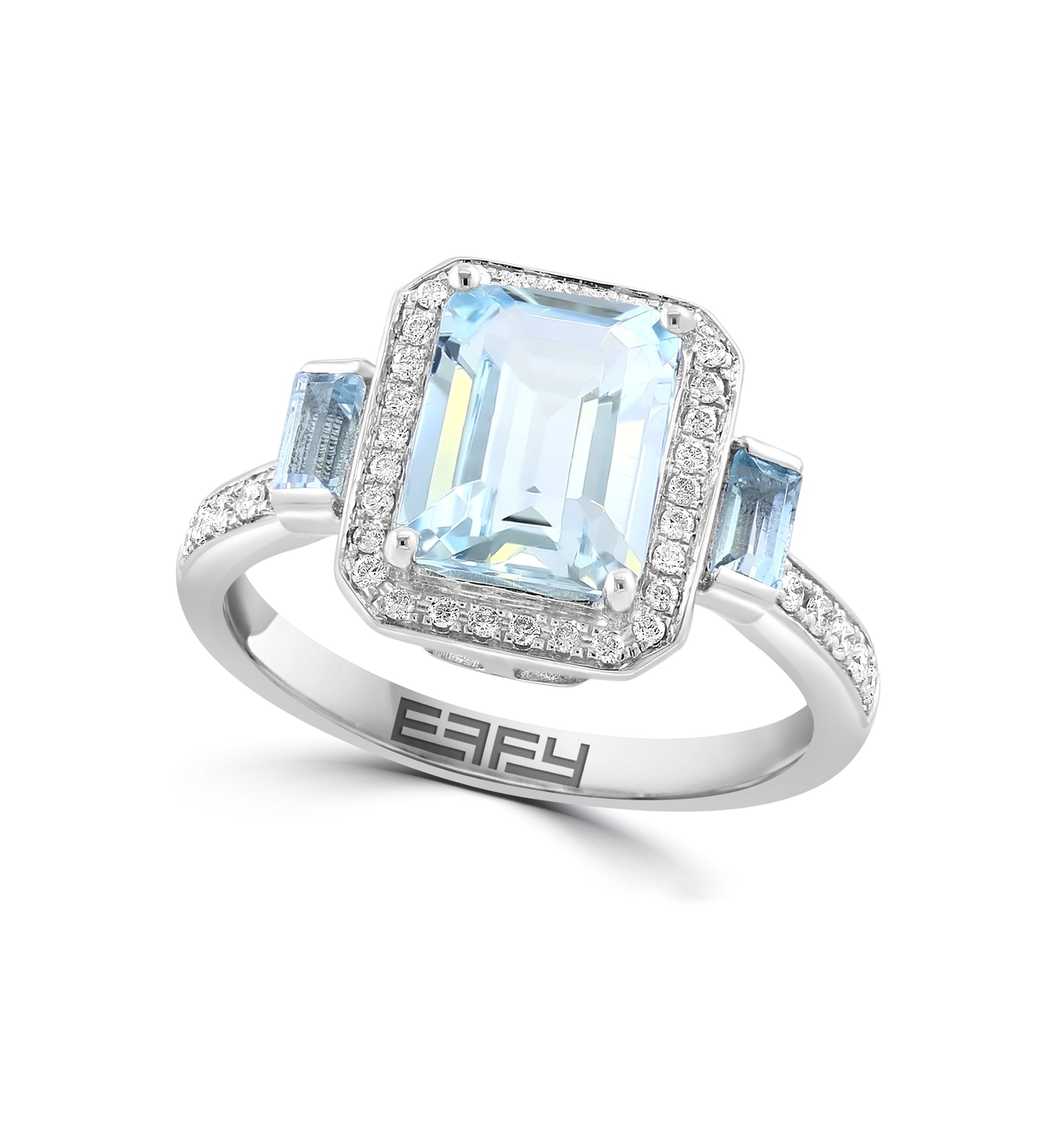2.35 ct. t.w. Aquamarine, 1/3 ct. t.w. Sky Blue Topaz, 1/5 ct. t.w. Diamond Ring in 14K White Gold