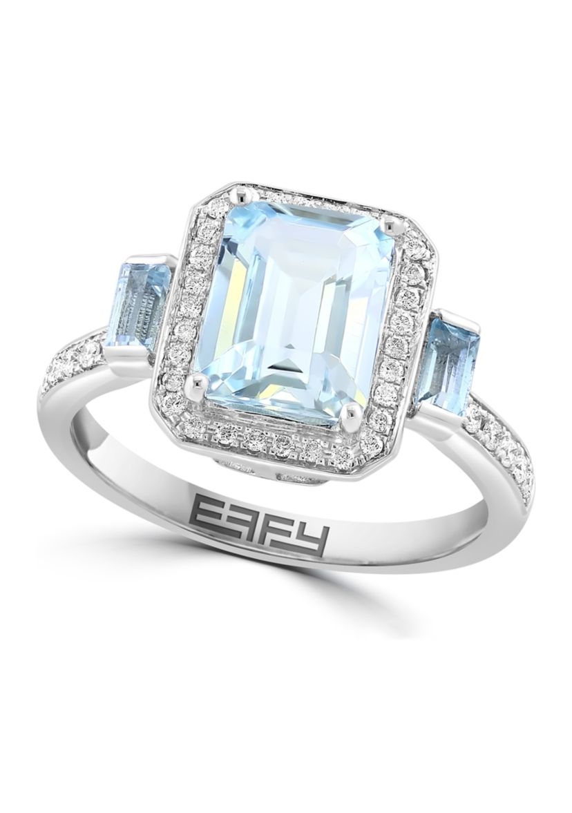 2.35 ct. t.w. Aquamarine, 1/3 ct. t.w. Sky Blue Topaz, 1/5 ct. t.w. Diamond Ring in 14K White Gold