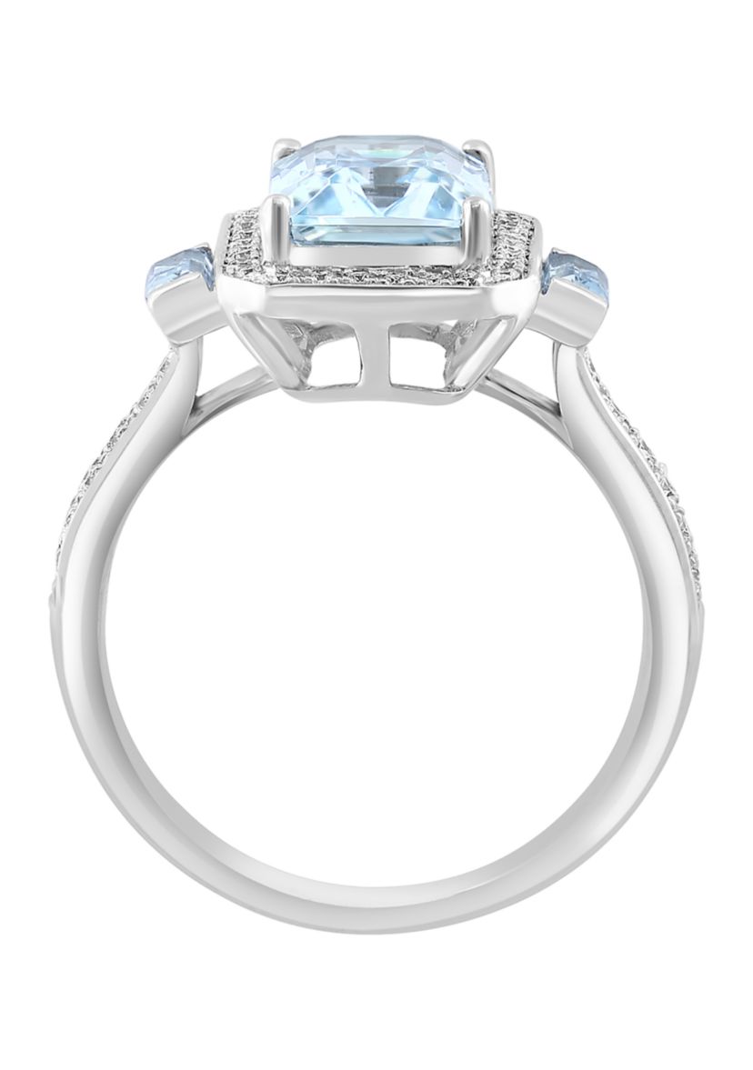 2.35 ct. t.w. Aquamarine, 1/3 ct. t.w. Sky Blue Topaz, 1/5 ct. t.w. Diamond Ring in 14K White Gold