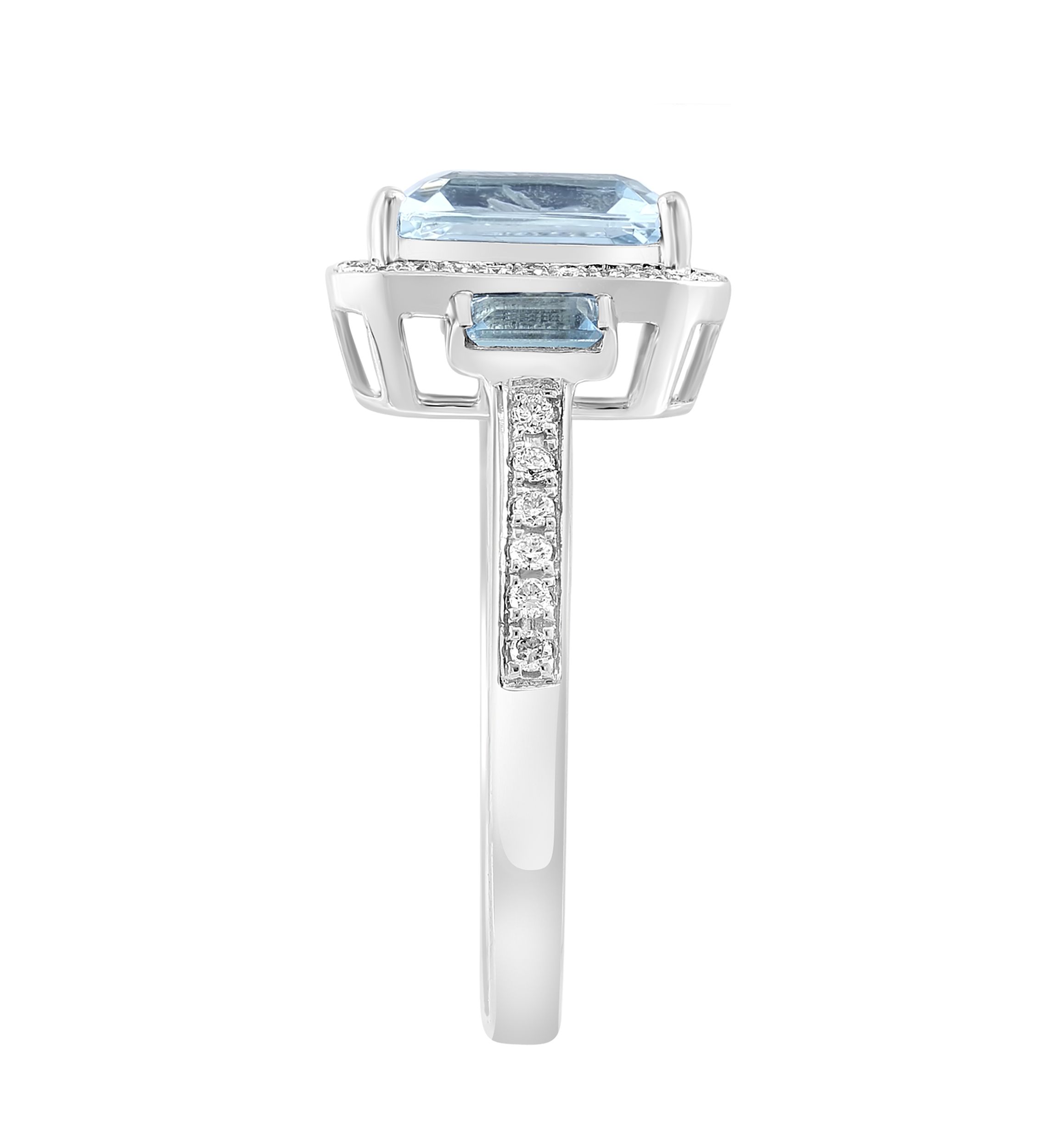 2.35 ct. t.w. Aquamarine, 1/3 ct. t.w. Sky Blue Topaz, 1/5 ct. t.w. Diamond Ring in 14K White Gold