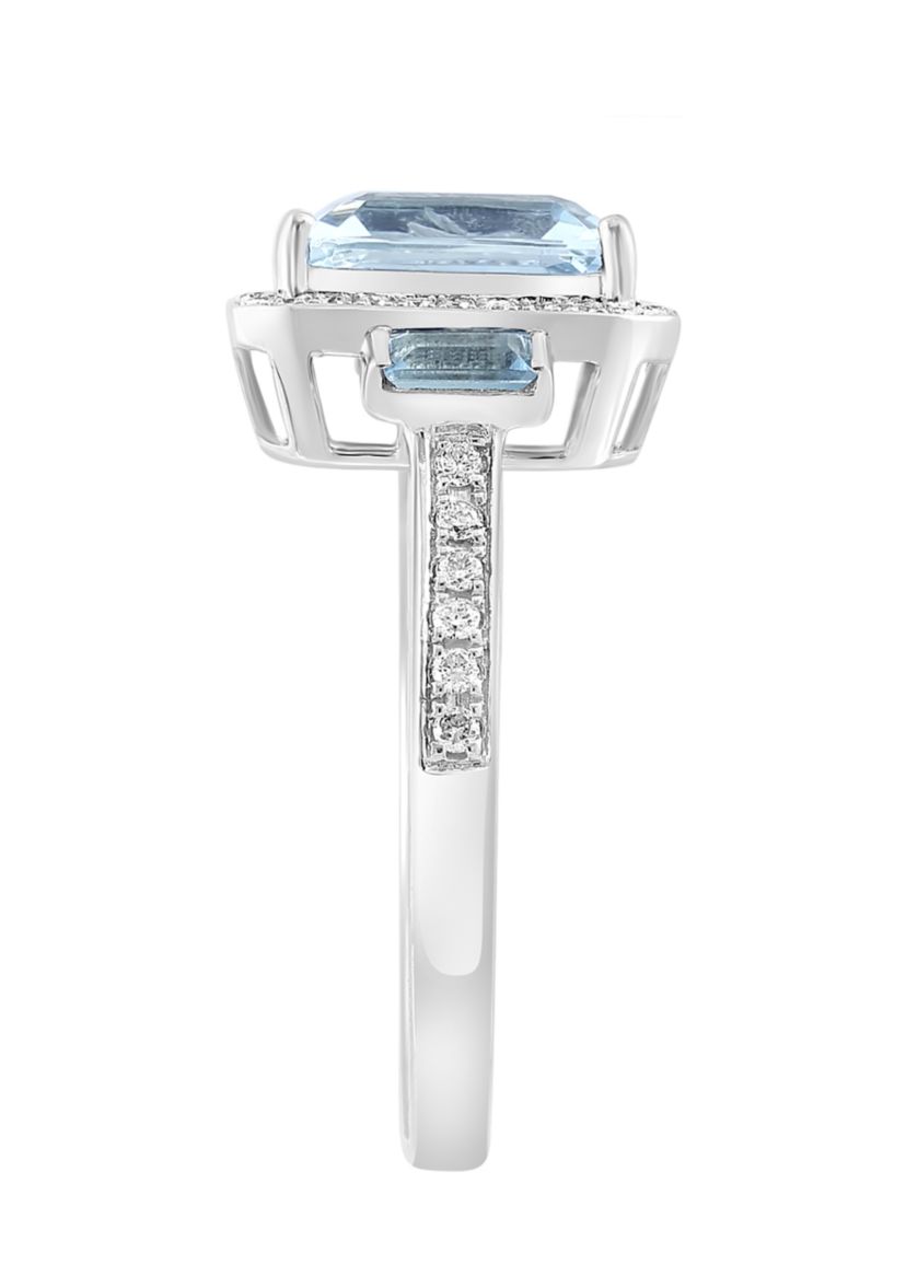 2.35 ct. t.w. Aquamarine, 1/3 ct. t.w. Sky Blue Topaz, 1/5 ct. t.w. Diamond Ring in 14K White Gold