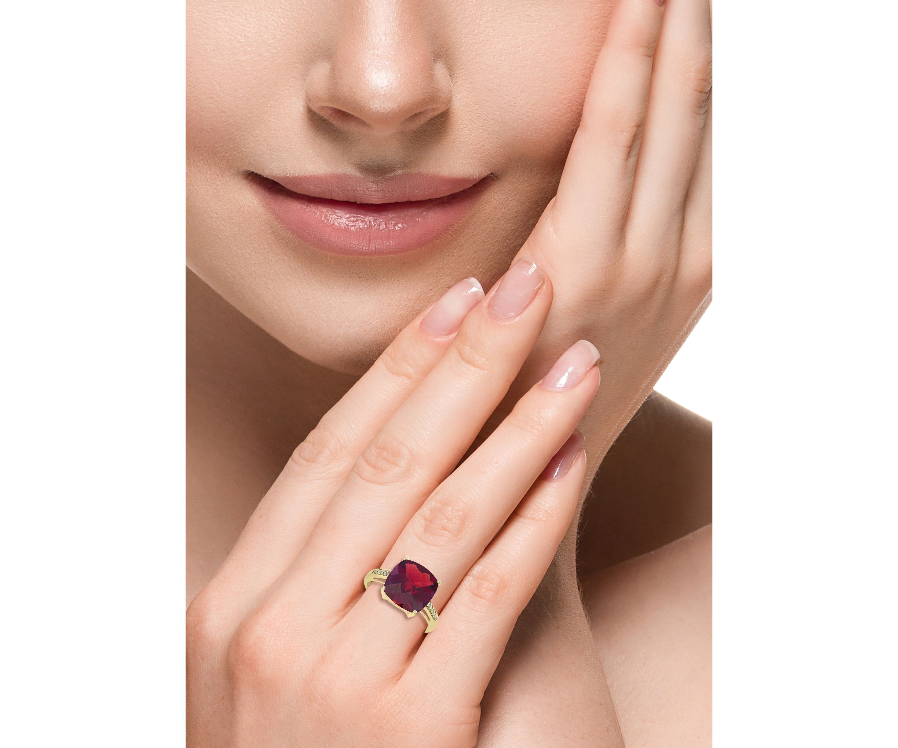 6.15 ct. t.w. Garnet, 1/10 ct. t.w. Diamond Ring in 14K White Gold