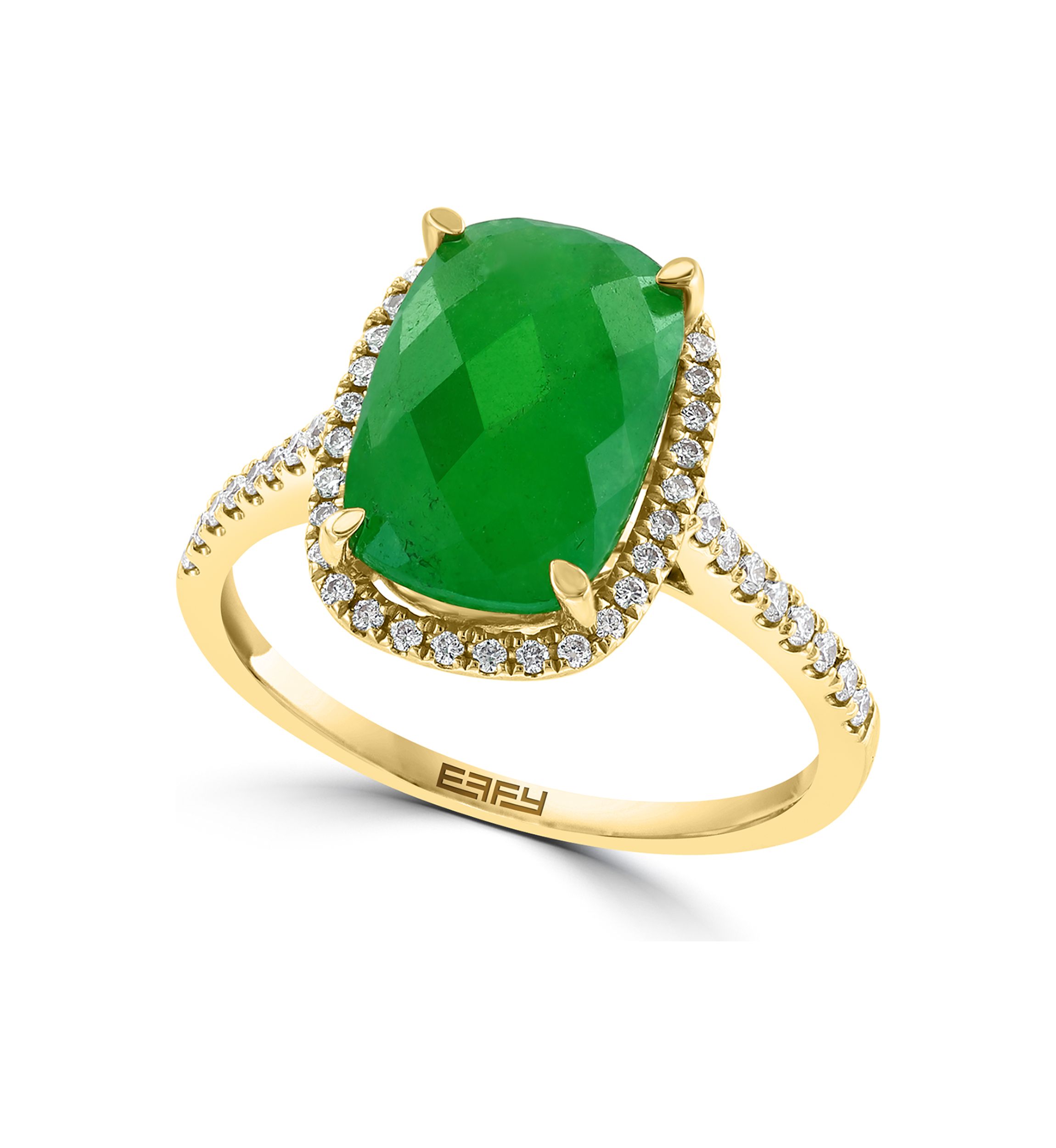 Diamond and Jade Ring in 14K Yellow Gold