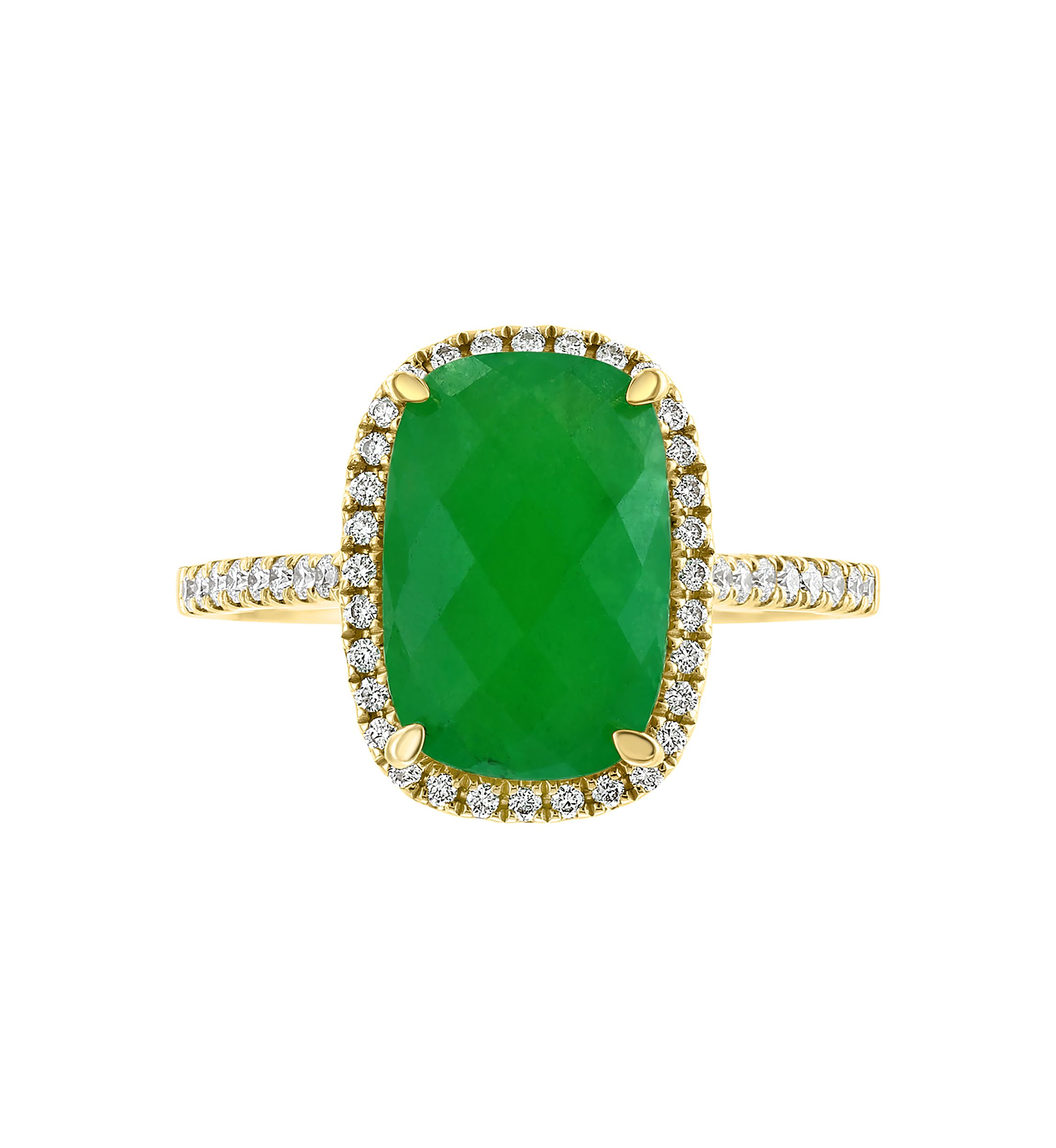 Diamond and Jade Ring in 14K Yellow Gold