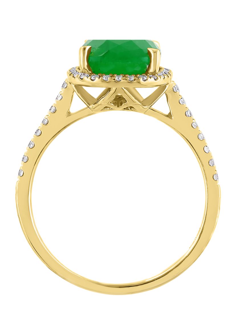 Diamond and Jade Ring in 14K Yellow Gold