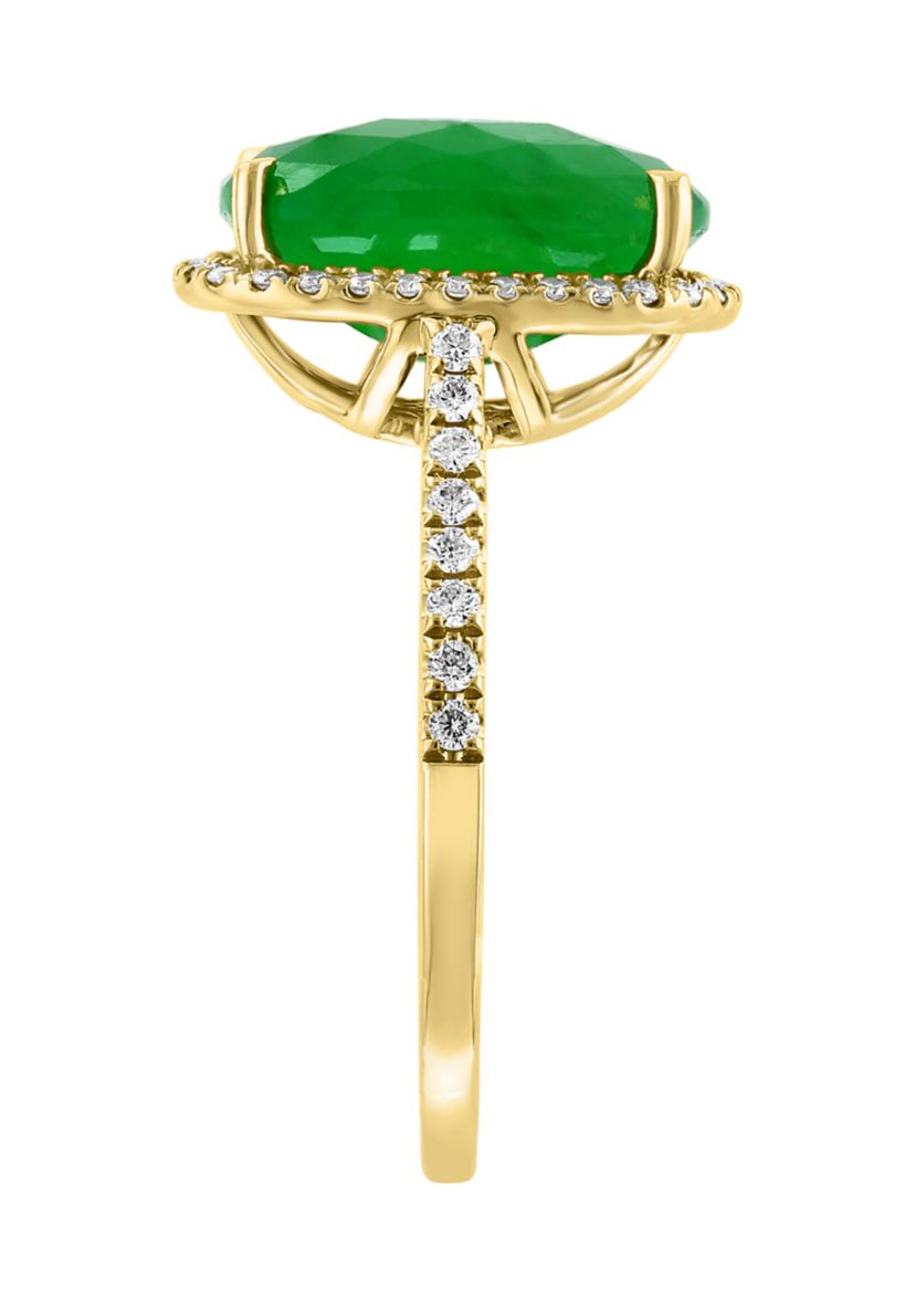 Diamond and Jade Ring in 14K Yellow Gold