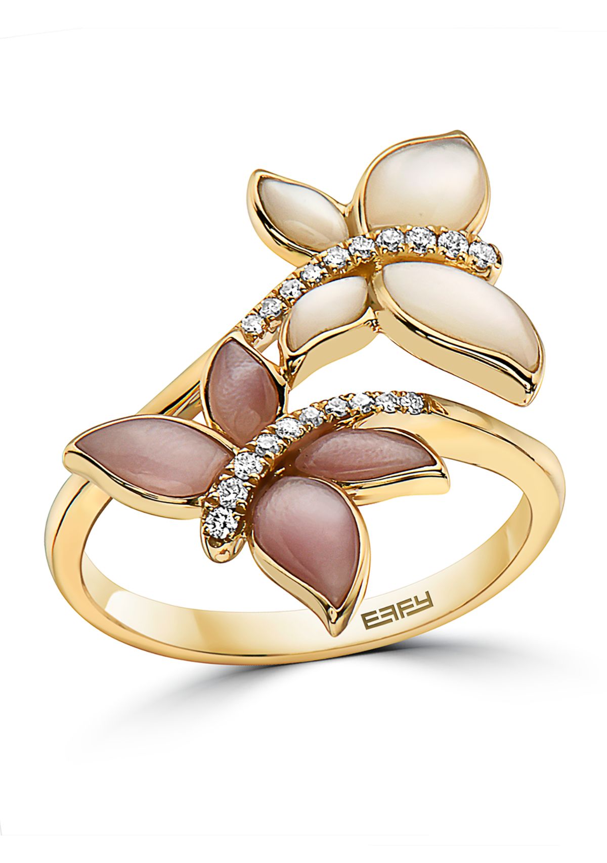 1/10 ct. t.w. Diamond and Mother of Pearl Butterfly Ring in 14K Yellow Gold 