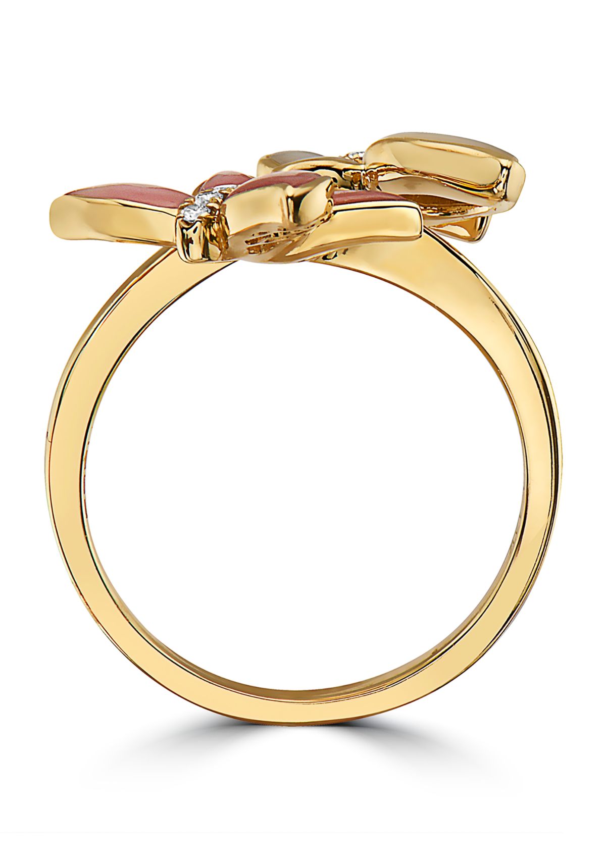 1/10 ct. t.w. Diamond and Mother of Pearl Butterfly Ring in 14K Yellow Gold 