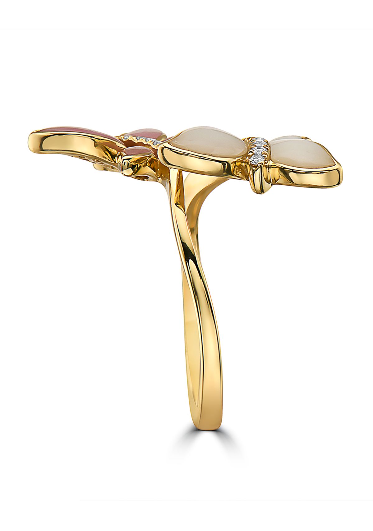 1/10 ct. t.w. Diamond and Mother of Pearl Butterfly Ring in 14K Yellow Gold 