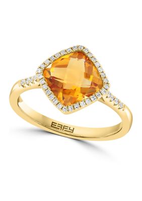 Effy 14K Yellow Gold Diamond And Citrine Ring