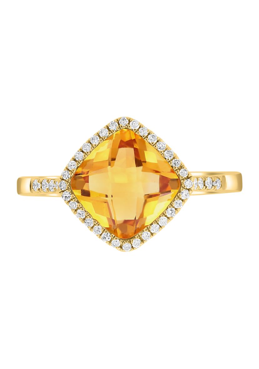 14K Yellow Gold Diamond and Citrine Ring 