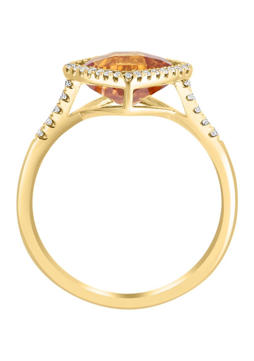 14K Yellow Gold Diamond and Citrine Ring 