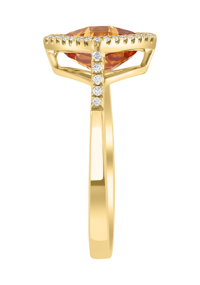 14K Yellow Gold Diamond and Citrine Ring 