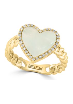 Effy 1/10 Ct. T.w. Diamond And Mother Of Pearl Heart Ring In 14K Yellow Gold