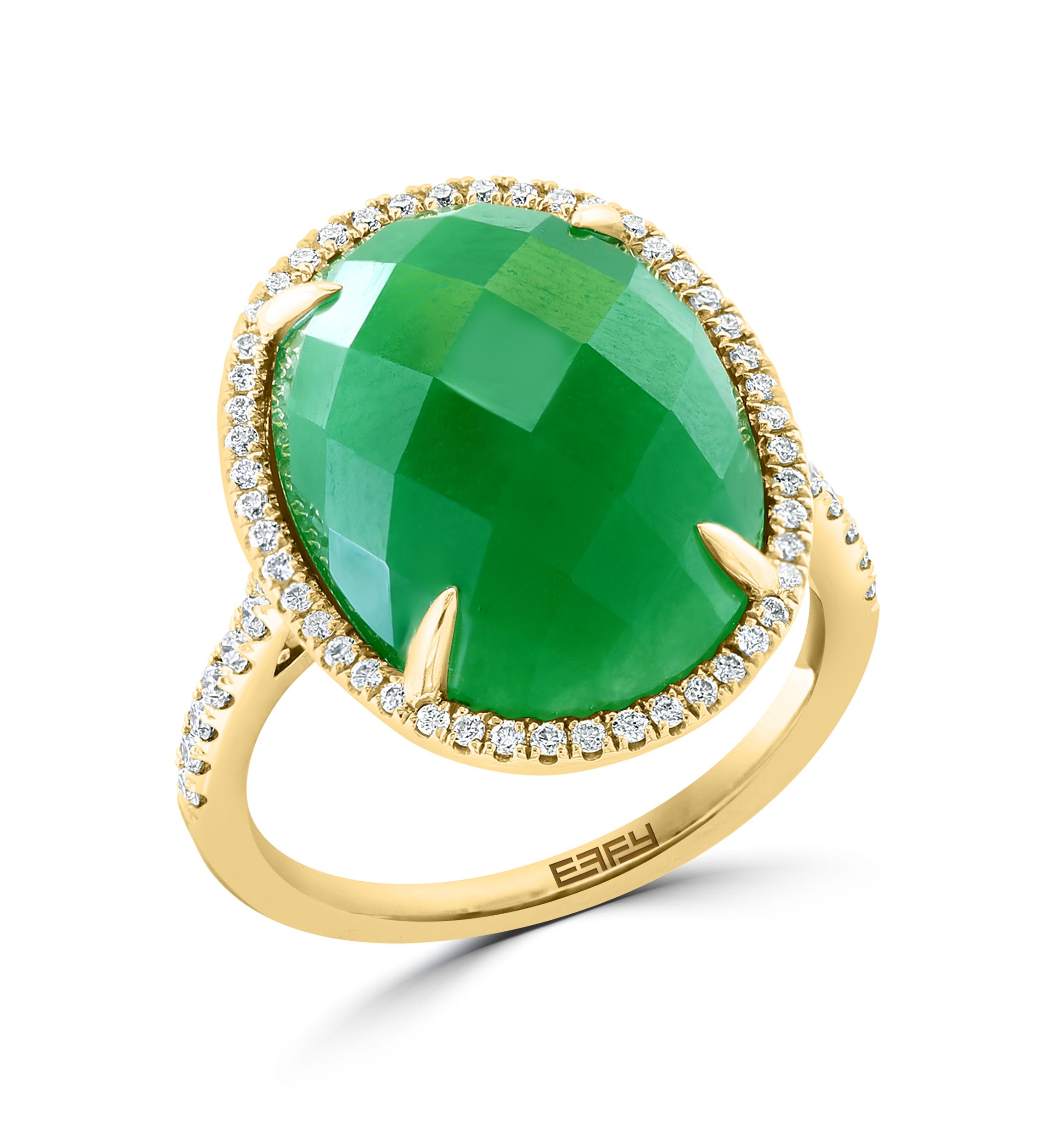 Diamond and Jade Ring in 14K Yellow Gold