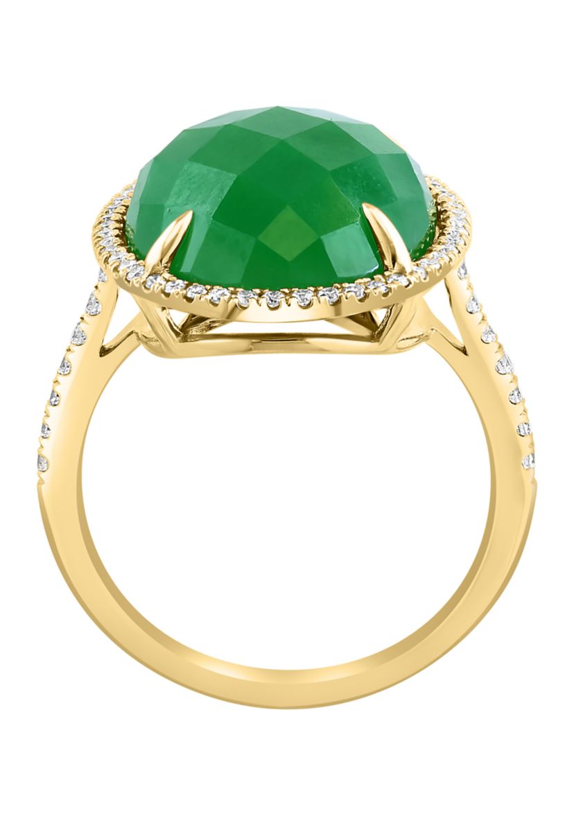 Diamond and Jade Ring in 14K Yellow Gold