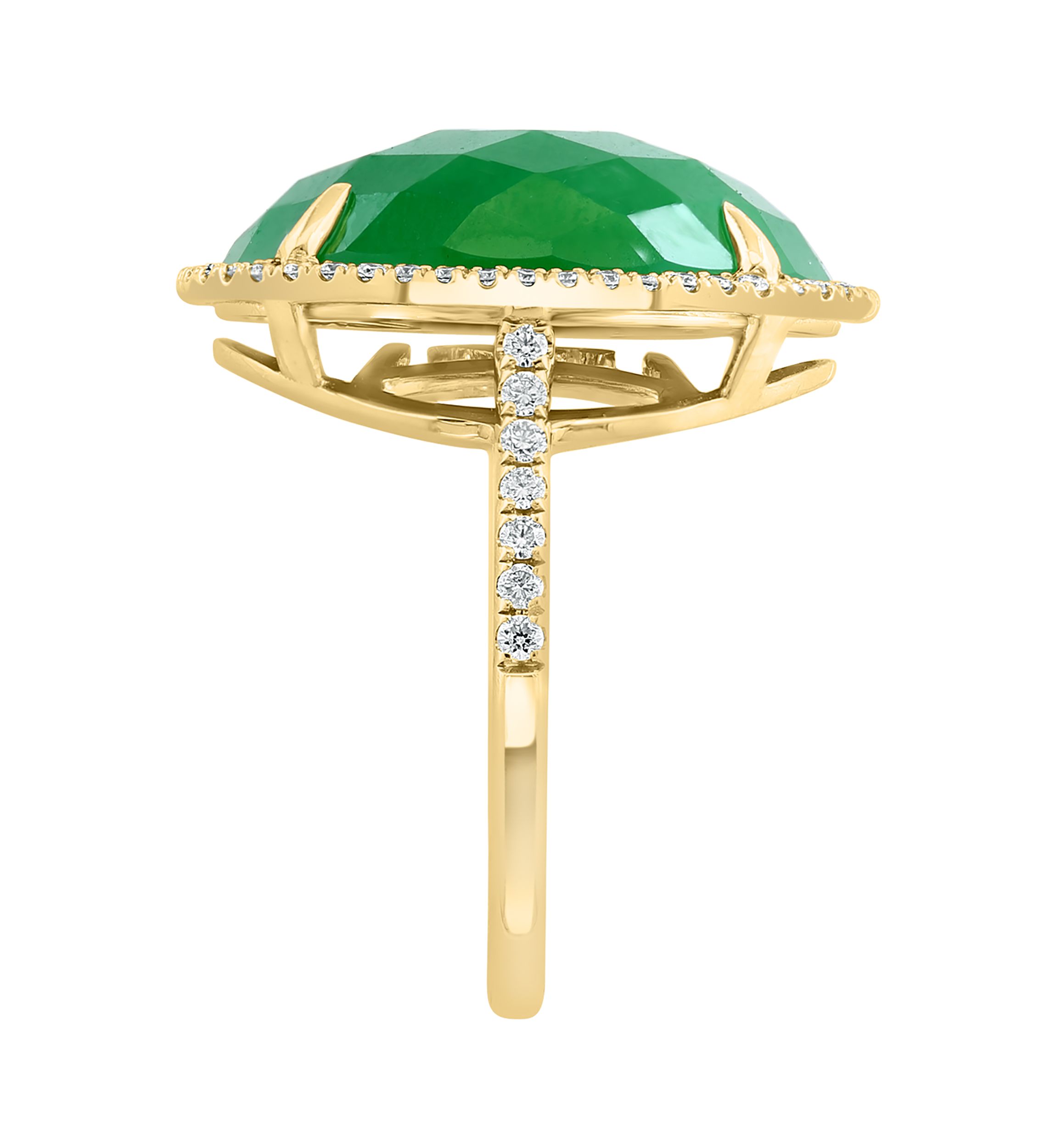 Diamond and Jade Ring in 14K Yellow Gold