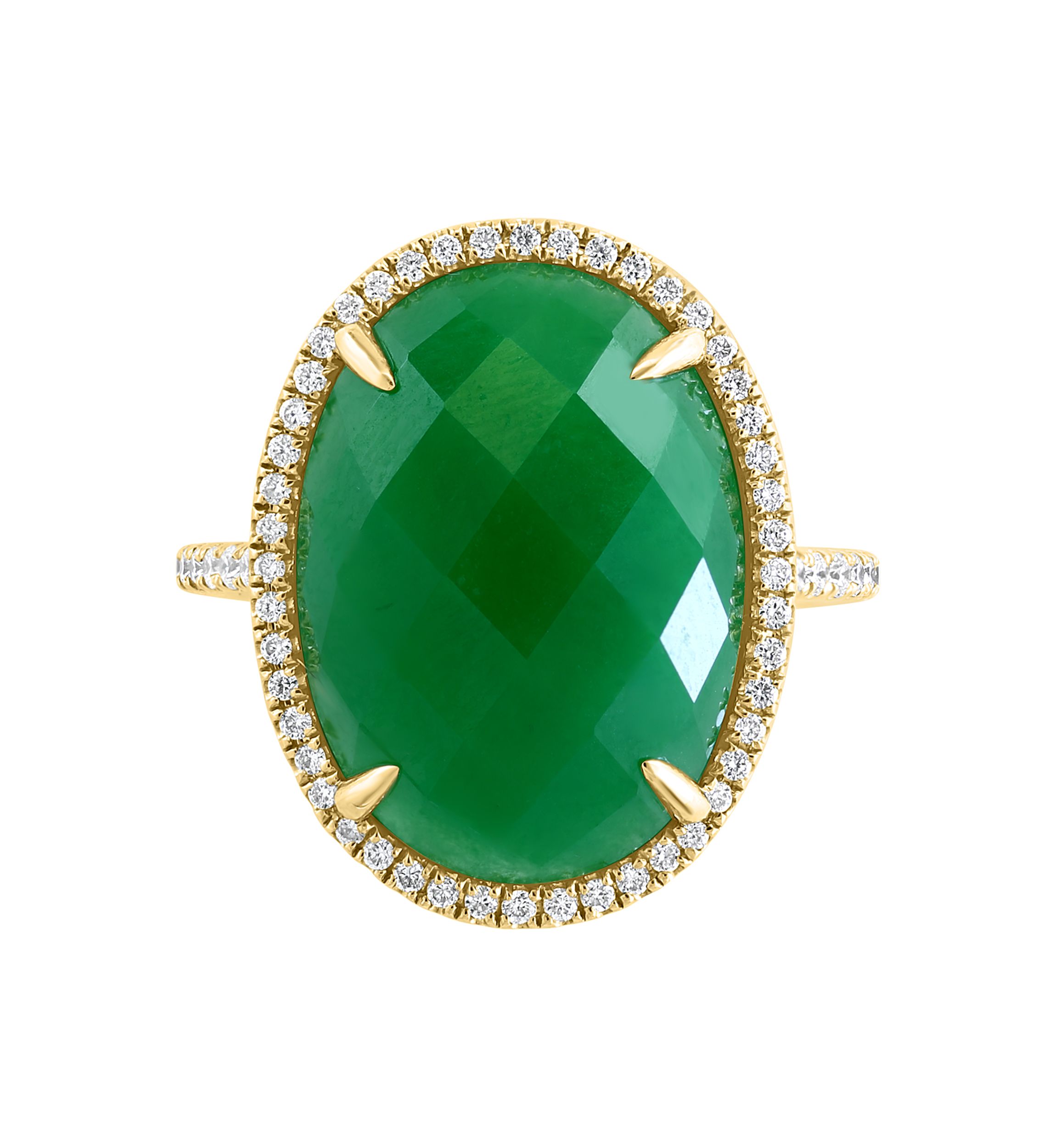 Diamond and Jade Ring in 14K Yellow Gold