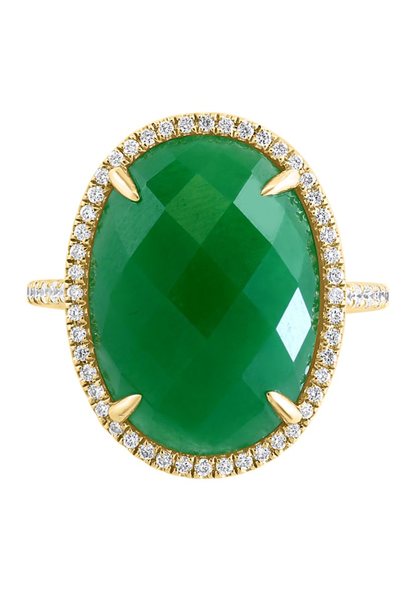 Diamond and Jade Ring in 14K Yellow Gold