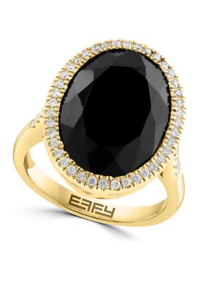 Effy Diamond And Onyx Oval Ring In 14K Yellow Gold