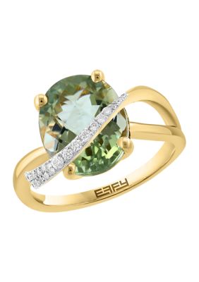 Effy 1/6 ct. t.w. Diamond, 4.5 ct. t.w. Green Amethyst Ring in 14K Yellow Gold, 7 -  0617892880742