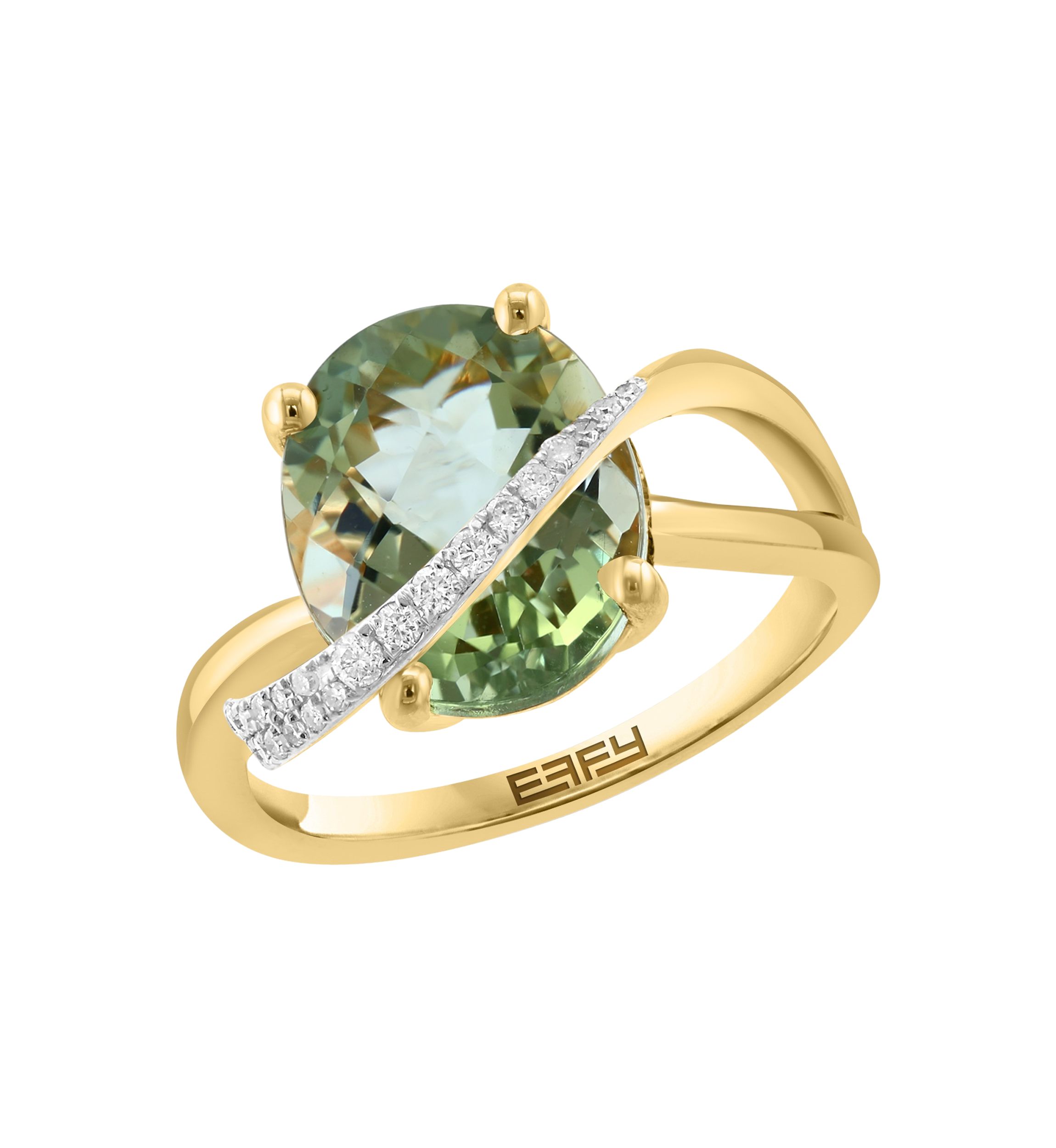 1/6 ct. t.w. Diamond, 4.5 ct. t.w. Green Amethyst Ring in 14K Yellow Gold