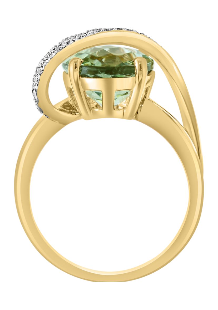 1/6 ct. t.w. Diamond, 4.5 ct. t.w. Green Amethyst Ring in 14K Yellow Gold