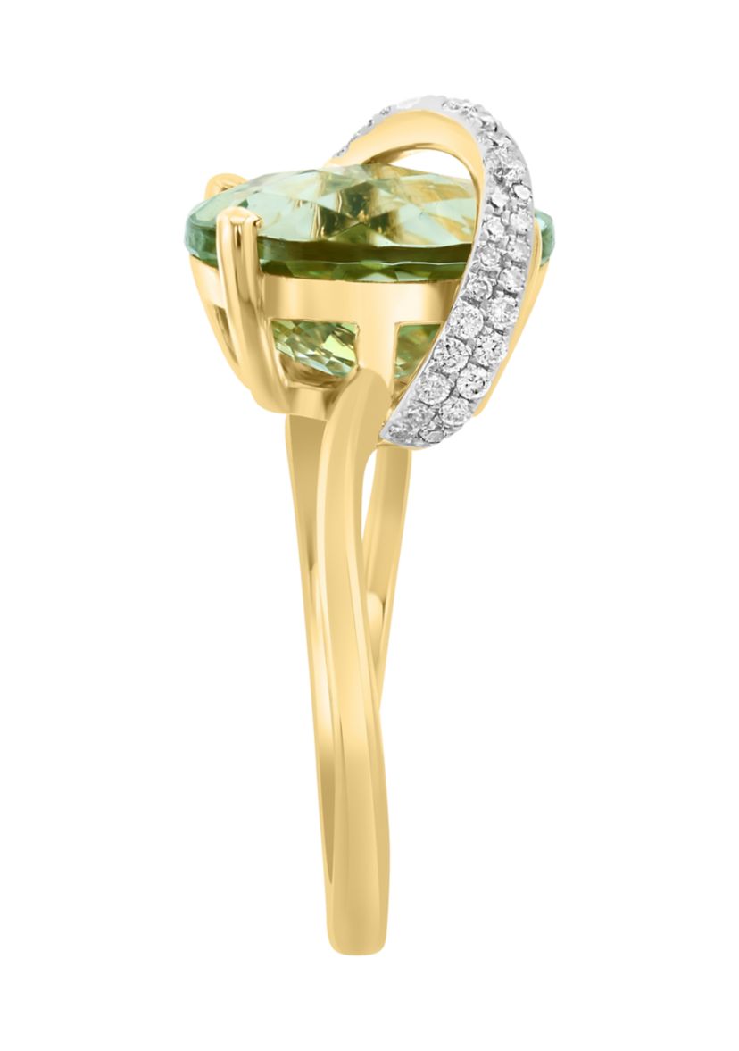 1/6 ct. t.w. Diamond, 4.5 ct. t.w. Green Amethyst Ring in 14K Yellow Gold