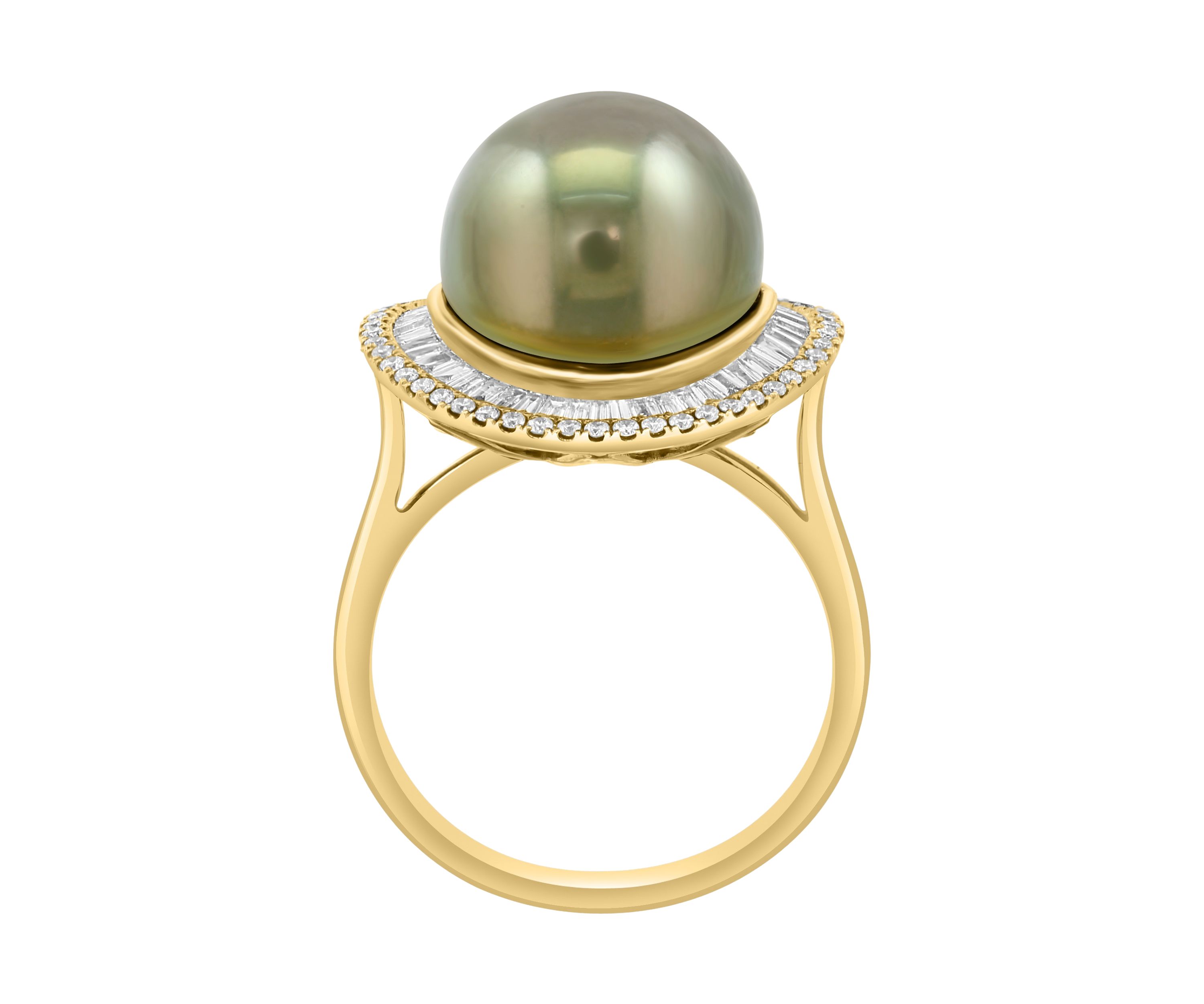 1/2 ct. t.w. Diamond and Tahitian Pearl Ring in 14K Yellow Gold