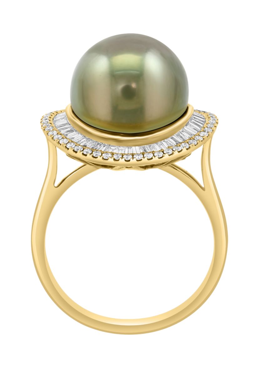 1/2 ct. t.w. Diamond and Tahitian Pearl Ring in 14K Yellow Gold